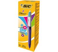 Bic 4 Colours Grip Fashion Penna a Scatto, Punta Media da 1,0 mm, 4 Colori di Inchiostro, Confezione da 12 Pezzi