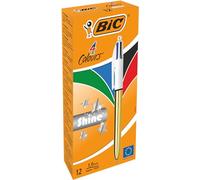 Penna a sfera retrattile Bic 4 Colours Shine - Punta 1 mm - Corsa 04 mm - Inchiostro a base di olio - Fusto oro/bianco - 4 colori