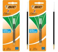 BIC 4 ricariche per penna a sfera verde, 4 colori, confezione da 4 pezzi, inchiostro per documenti, spessore tratto 1,0 mm