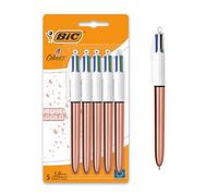 BIC 4Colori Rose Gold, Set Penne a Sfera Multicolore, Colori Blu, Nero, Rosso e Verde, 5 Unità, Cancelleria Scuola