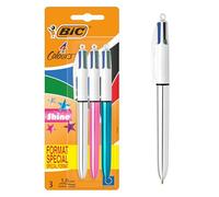 BIC 4Colori Shine, Penne a Sfera Multicolore a Scatto, 3 Unità, Cancelleria Scuola, Università e Ufficio