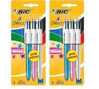 BIC 4Colori Shine, Penne a Sfera Multicolore a Scatto, 3 Unità, Cancelleria Scuola, Università e Ufficio (Confezione da 2)