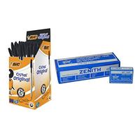 BIC 50 Penne colore NERO e 10 Scatoline punti per cucitrice marca Zenith (totale 10.000 punti) - Pacco scorta convenienza ufficio