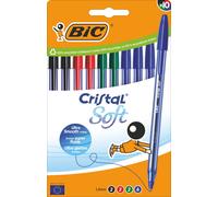 Bic Cristal Soft - Penna a sfera a punta media (1,2 mm), con inchiostro Easy Glide, colori assortiti, confezione da 10