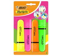 BIC - 517952 - Evidenziatore Flat - punta a scalpello - tratto da 1,2mm-4,6mm - colori assortiti fluo - Bic - astuccio 4 pezzi - 103648 - Conf. da 1 Pz. - 517952