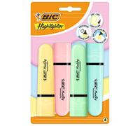 BIC - 517953 - Evidenziatore Flat - punta a scalpello - tratto da 1,2mm-4,6mm - colori assortiti pastel - Bic - astuccio 4 pezzi - 103649 - Conf. da 1 Pz. - 517953