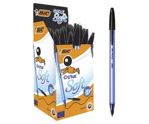 BIC 921263 Cristal Soft Ballpoint Pens Non-Retractable Black Box of 50