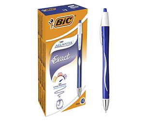 Bic AtlantisExact Penna a Scatto, Punta ad Ago da 0,7 mm, Confezione da 12 Pezzi Colore Blu