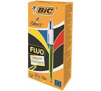 BIC Bolígrafo 4 colores fluo.Azul, rojo y negro clásicos y amarillo fluor