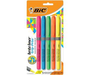BIC Brite Liner Grip evidenziatore, punta a scalpello, colori assortiti, 5 pezzi