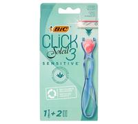 Bic Click 3 Soleil Sensitive - Rasoio ricaricabile da donna, con manico in plastica riciclata al 30% e ricariche a 3 lame, confezione da 1 + 2