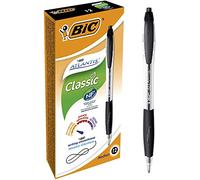 BIC Cristal Atlantis, Penne Nere a Sfera, a Scatto, Punta Media (1.00 mm), Confezione 12 Penne, Fornitura per Cancelleria Scuola e Ufficio