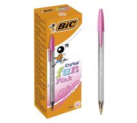 BIC Cristal Fun Ballpoint Pens, Pink Ink Smudge-Proof Writing Pens and Wide Poin
