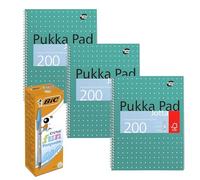 BIC Cristal Fun - Confezione da 20 penne a sfera con punta grassetta da 1,6 mm, inchiostro turchese e blocco pukka A4, con copertina metallica e 200 pagine, per scrittura creativa, prendere appunti e