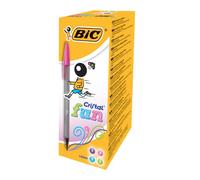 BIC Cristal Fun 929056 - Penne a sfera 1.6 mm largo inchiostro, pasta rosa, Confezione da 20 Pezzi