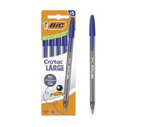 BIC Cristal Large Penne a punta larga (1,6 mm) che facilitano la leggibilità - Inchiostro blu, confezione da 5