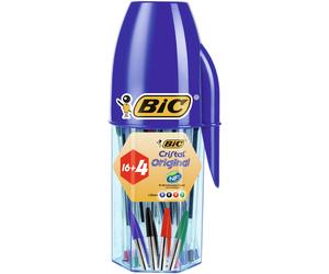 Bic Cristal Original Megatube con 16+4 penne a sfera in omaggio - Punta tonda da 1 mm - Tratto da 04 mm - Inchiostro a base d'olio - Colori assortiti