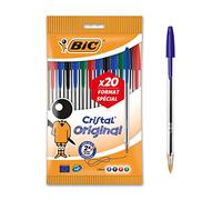 BIC Cristal Original - Penna a sfera, punta media (1,0 mm), colori assortiti, sacchetto formato speciale da 20
