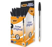 BIC Cristal Original, Penne Nere a Sfera, Punta Media, 1 mm, Confezione 50 Penne, Fornitura per Cancelleria Scuola e Ufficio