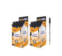 BIC Cristal Original, Penne Nere a Sfera, Punta Media, 1 mm, Confezione 50 Penne, Fornitura per Cancelleria Scuola e Ufficio (X2)