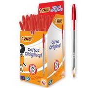 BIC Penne Rosse a Sfera, Cristal Original, Punta Media (1.0 mm), Confezione da 50, Fornitura per Cancelleria Scuola