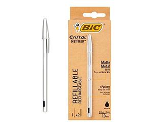 Bic Cristal ReNew Re-Fillable Pen and 2 Refills, Black Single Pack,501036