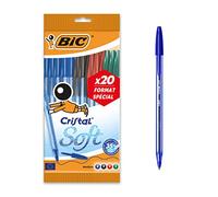 BIC Cristal Soft Penne a sfera punta media (1,2 mm) - Colori assortiti, sacchetto formato speciale da 20