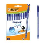BIC Cristal Soft, Penne Blu a Sfera, Fornitura per Cancelleria Scuola, Punta Media (1.2mm), Confezione 10 Unità