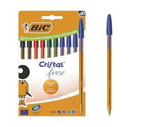 BIC Crystal Original - Penna a sfera con punta fine (08 mm), colori assortiti, corpo arancione, confezione da 10