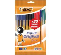 BIC Crystal Original - Penna a sfera con punta fine (08 mm), colori assortiti, formato speciale di 20
