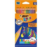 Bic Kids Evolution Stripes Box di 12 penchi di colori supportati - Prodotto in resina - Punta ultra -esistente - Mine pigmentat