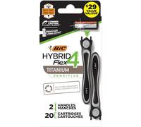 BIC Flex 4 Hybrid - Rasoio usa e getta a 4 lame, 2 manici e 20 cartucce, rasatura liscia e ravvicinata