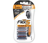 Bic Flex 5 Hybrid Disp, 4 pezzi - Rasoio moderno a cartuccia in plastica arancione per gli appassionati di rasatura manuale