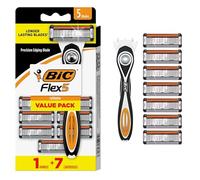 BIC Flex 5 Rasoi ibridi usa e getta per uomo, rasoio per pelli sensibili per una rasatura liscia e precisa, 1 manico e 7 cartucce con 5 lame