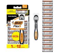 BIC Flex 5 Rasoi ricaricabili da uomo a 5 lame, per una rasatura liscia, 1 manico e 12 cartucce, confezione da 1