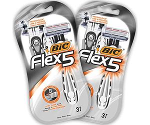 BIC Flex 5 Rasoi Usa e Getta da Uomo, Confezione da 2 Pacchi da 3 Pezzi, 5 Lame Mobili, Testina Snodabile, Rasatura Ultra Precisa