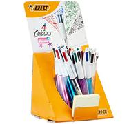 Bic 4 Colours Shine 20 penne a sfera retrattili Display - Punta media da 10 mm - Inchiostro a base di olio - Fusto di colori metallici assortiti - 4 colori