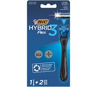 BIC Germania Hybrid 3 Flex - Rasoio da uomo, con 2 lame intercambiabili con 3 lame, con aloe vera e vitamina E, in materiale riciclato