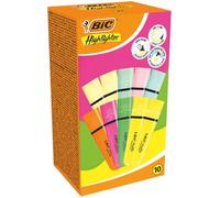BIC Highlighter - Evidenziatori piatti - Colori intensi e pastello, assortiti, confezione da 10