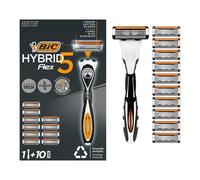 BIC Hybrid 5 Flex Rasoio da Uomo Ricaricabile, 1 Manico, 10 Ricariche 5 Lame di