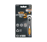 BIC Hybrid 5 Flex, rasoio ricaricabile da uomo, manico e ricariche, 5 lame in nanotech con rivestimento in titanio, confezione da 1+4
