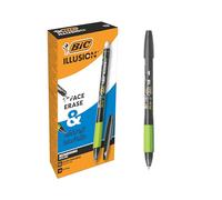 BIC Illusion - Penna a sfera cancellabile e ricaricabile, a punta media, 0,7 mm, colore: nero, confezione da 12