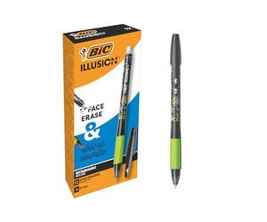 BIC Illusion - Penna a sfera cancellabile e ricaricabile, a punta media, 0,7 mm, colore: nero, confezione da 12