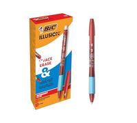 BIC Illusion - Penna a sfera cancellabile e ricaricabile, a punta media, 0,7 mm, colore: rosso, confezione da 12