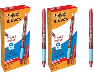 BIC Illusion - Penna a sfera cancellabile e ricaricabile, a punta media, 0,7 mm, colore: rosso, confezione da 24