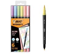 Bic Intensity 2 in 1 penne a doppia punta, punta fine (0,7 mm) e pennello flessibile (3,7 mm), colori pastello assortiti, confezione da 6