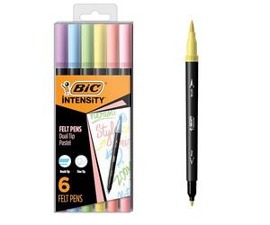 Bic Intensity 2 in 1 penne a doppia punta, punta fine (0,7 mm) e pennello flessibile (3,7 mm), colori pastello assortiti, confezione da 6