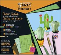 BIC Intensity Catcus Paper Kit, Set Cancelleria Creativa, 12 Pennarelli Colorati Premium, 8 Pennarelli Punta Fine Colorati, 2 Pennarelli Indelebili Oro e Argento, 22 Fogli da Assemblare, Libro Istruzioni, 44 Unità