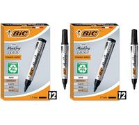 BIC Intensity, Marking 2000, Pennarelli Indelebil Neri ECOlutions, con il 51% di Materiali Riciclati, Punta Tonda Resistente, Cancelleria Casa e Ufficio, 12 Unità (Confezione da 2)