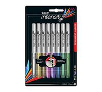 BIC Intensity Marking Colour Permanent Marker in diversi colori - Pennarello indelebile colorato in colori metallici forti - Inchiostro inodore e privo di acidi - Set da 8